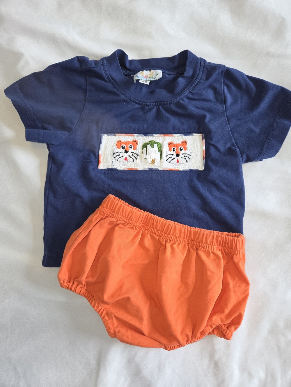Navy & Orange Kids Diaper Set With Aubie and Toomer's Smocking